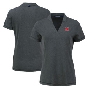 Women's Cutter & Buck  Heather Black Nebraska Huskers Alumni Forge Blade Collar V-Neck Top