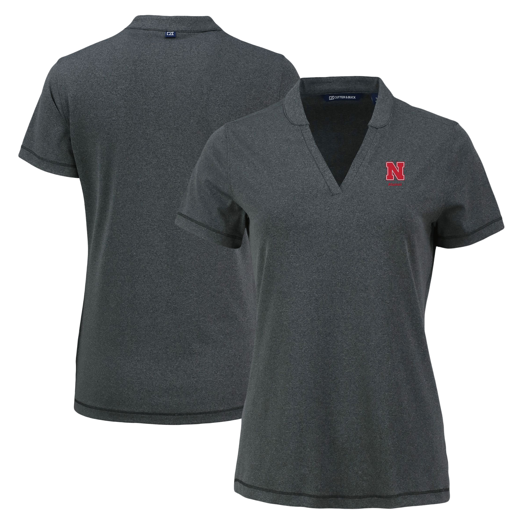 Women's Cutter & Buck Heather Black Nebraska Huskers Alumni Forge Blade Collar V-Neck Top
