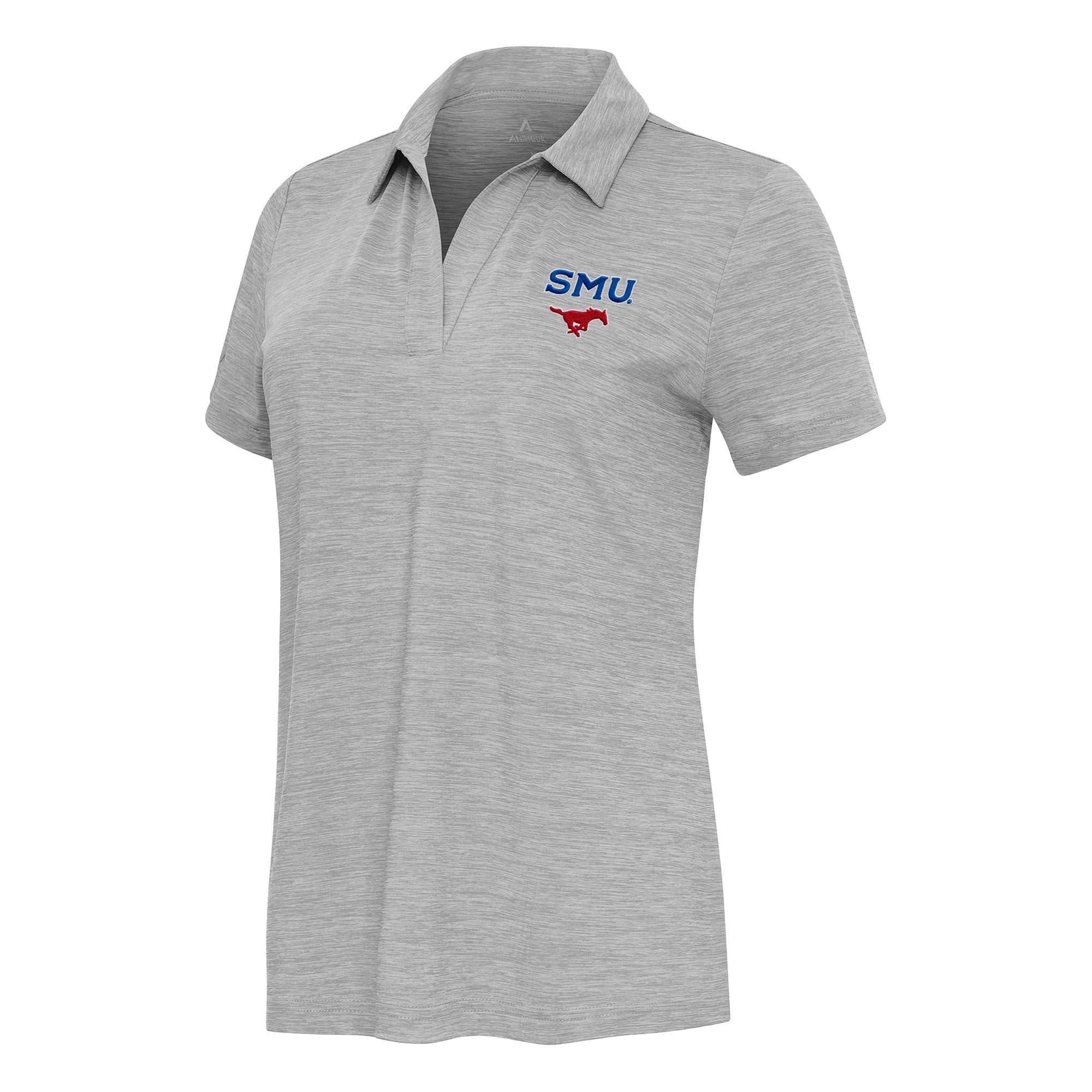 Women's Antigua Heather Gray SMU Mustangs Layout V-Neck Polo