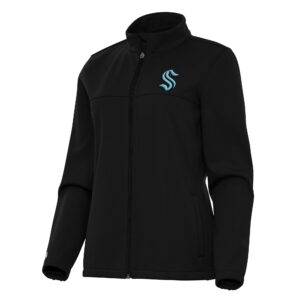 Women's Antigua Black Seattle Kraken Links 2 Full-Zip Golf Jacket