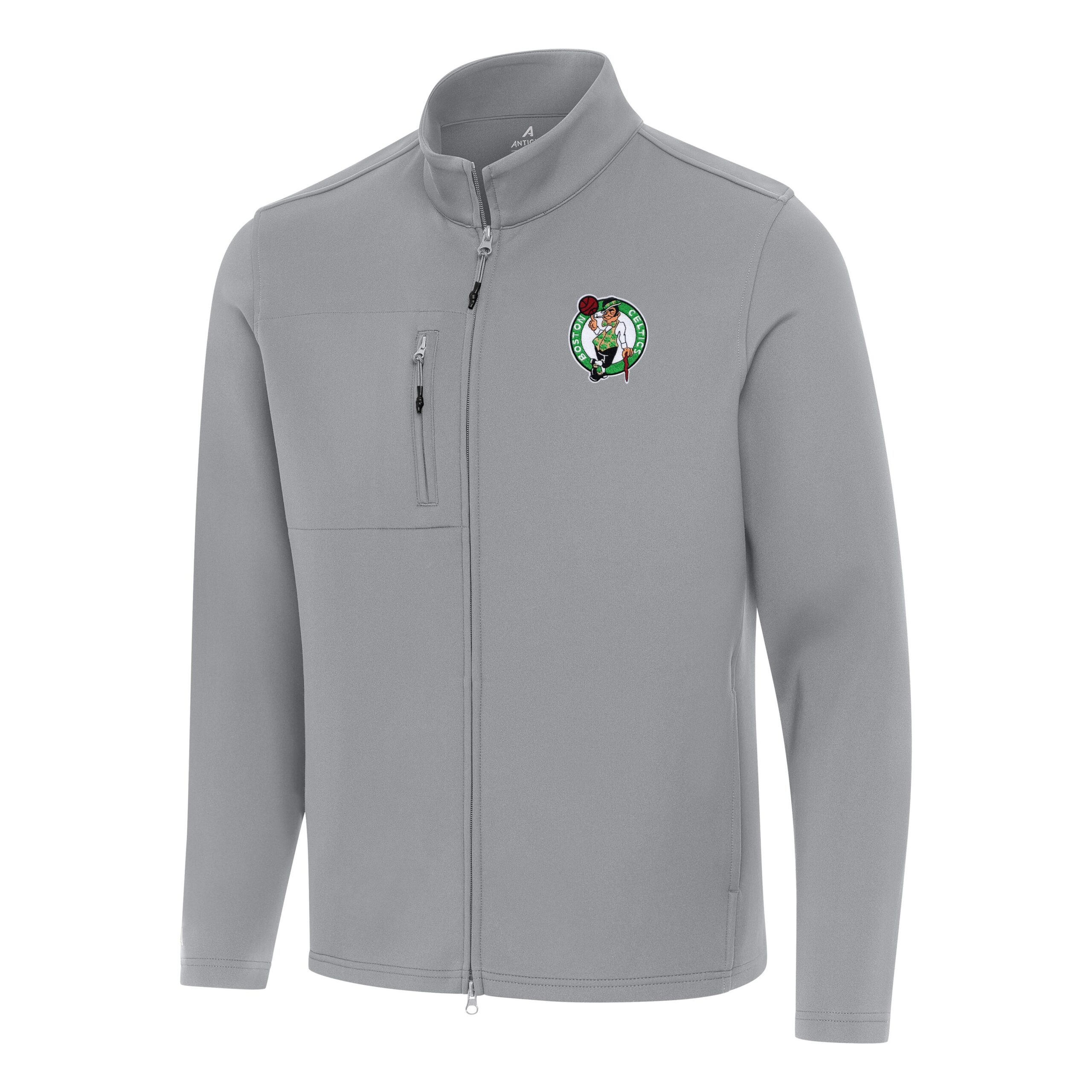 Men's Antigua Gray Boston Celtics Objection Double-Peached Full-Zip Jacket