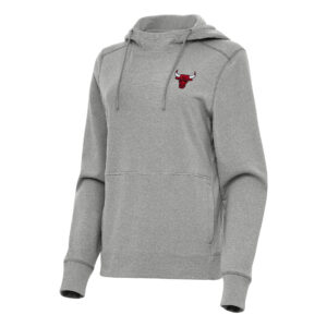Women's Antigua Heather Gray Chicago Bulls Justice Pullover Hoodie