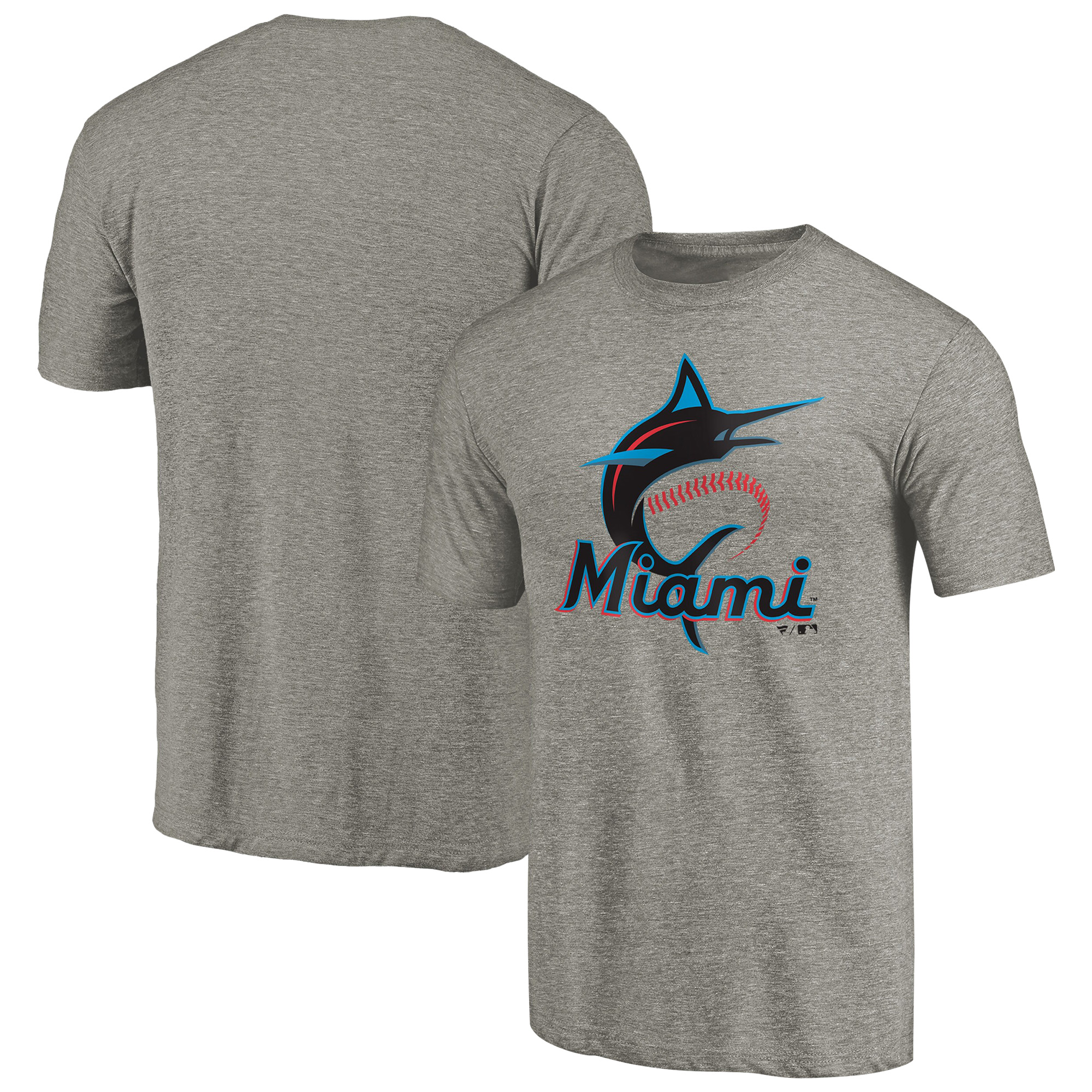Men's Gray Miami Marlins Primary Logo T-Shirt - Image 2
