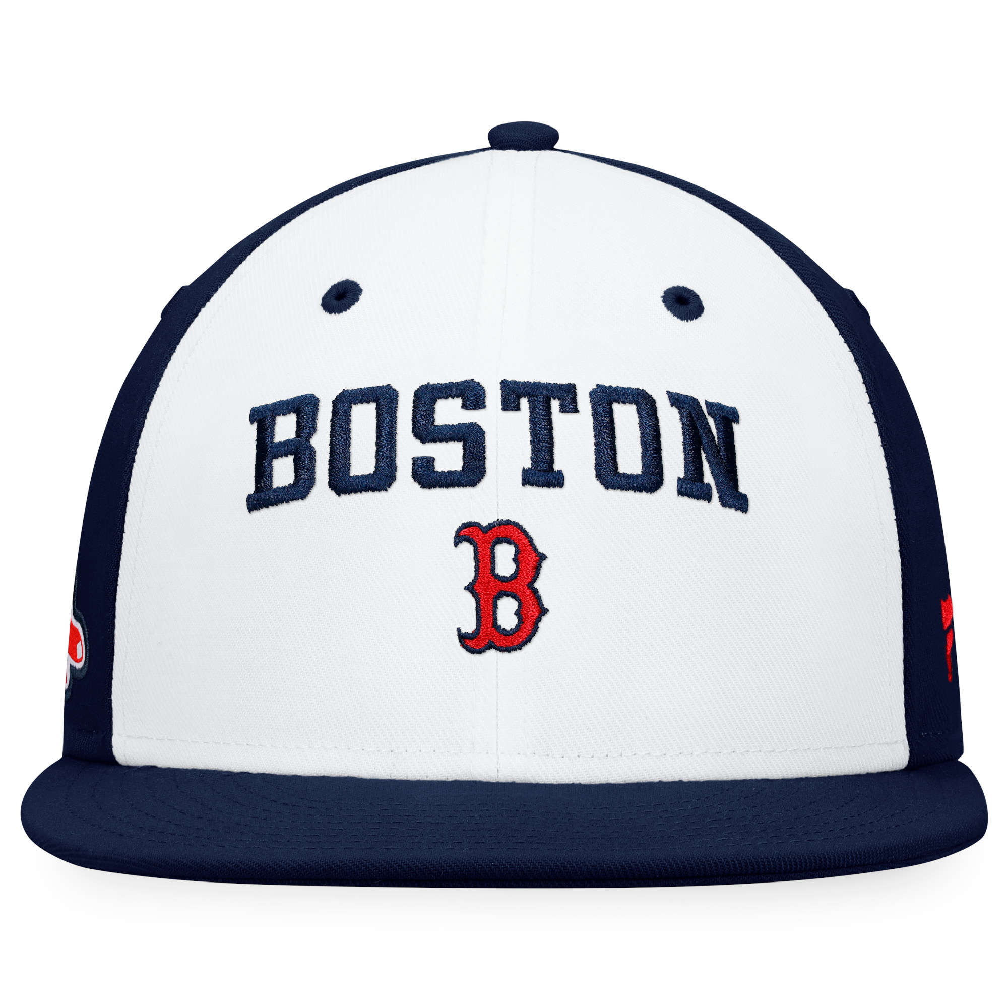 Men's Fanatics White/Navy Boston Red Sox Iconic Color Blocked Fitted Hat - Image 3