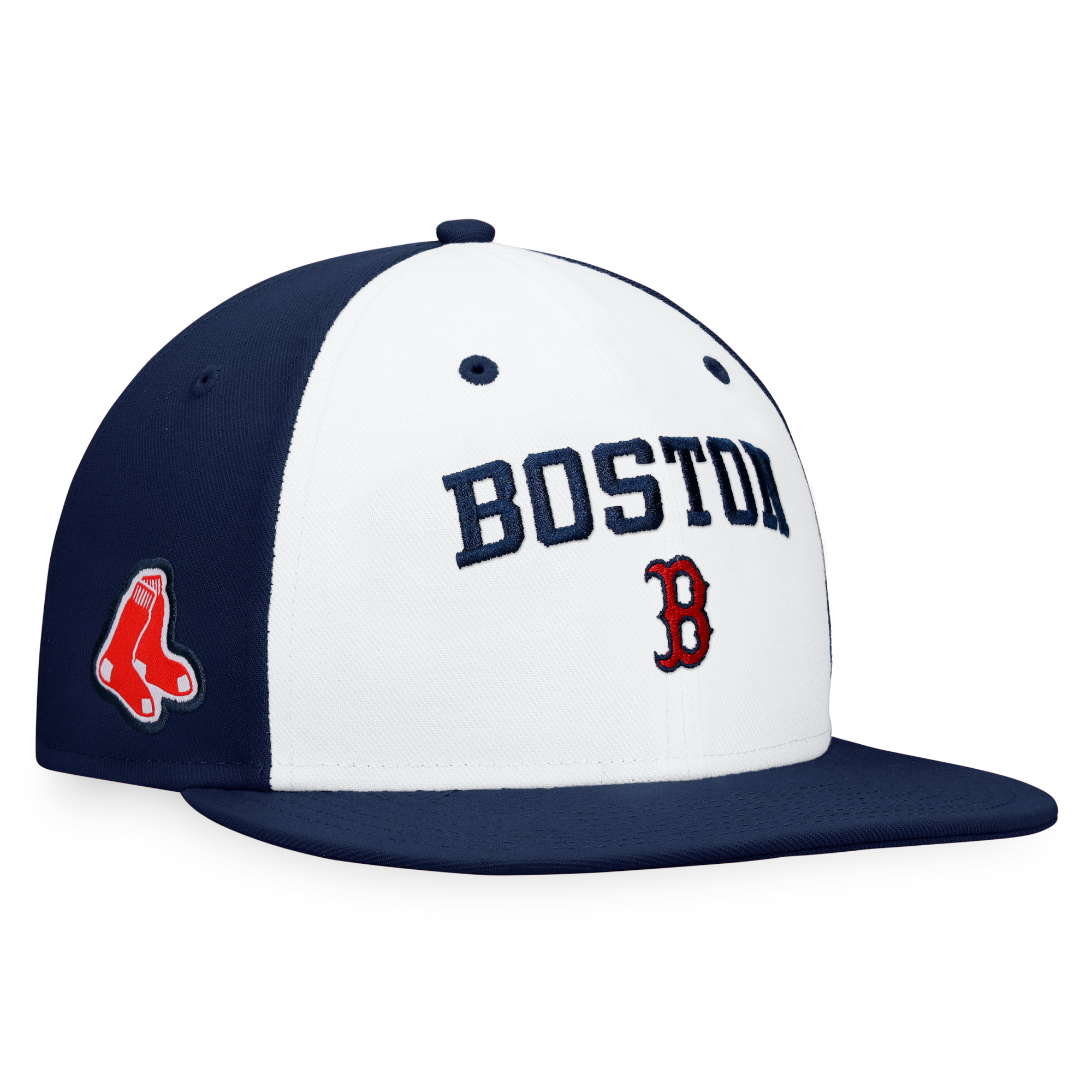 Men's Fanatics White/Navy Boston Red Sox Iconic Color Blocked Fitted Hat - Image 8