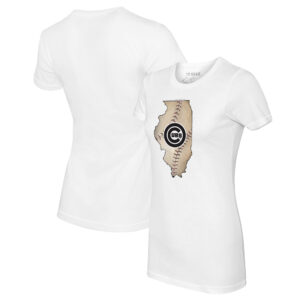 Women's Tiny Turnip White Chicago Cubs State Outline T-Shirt