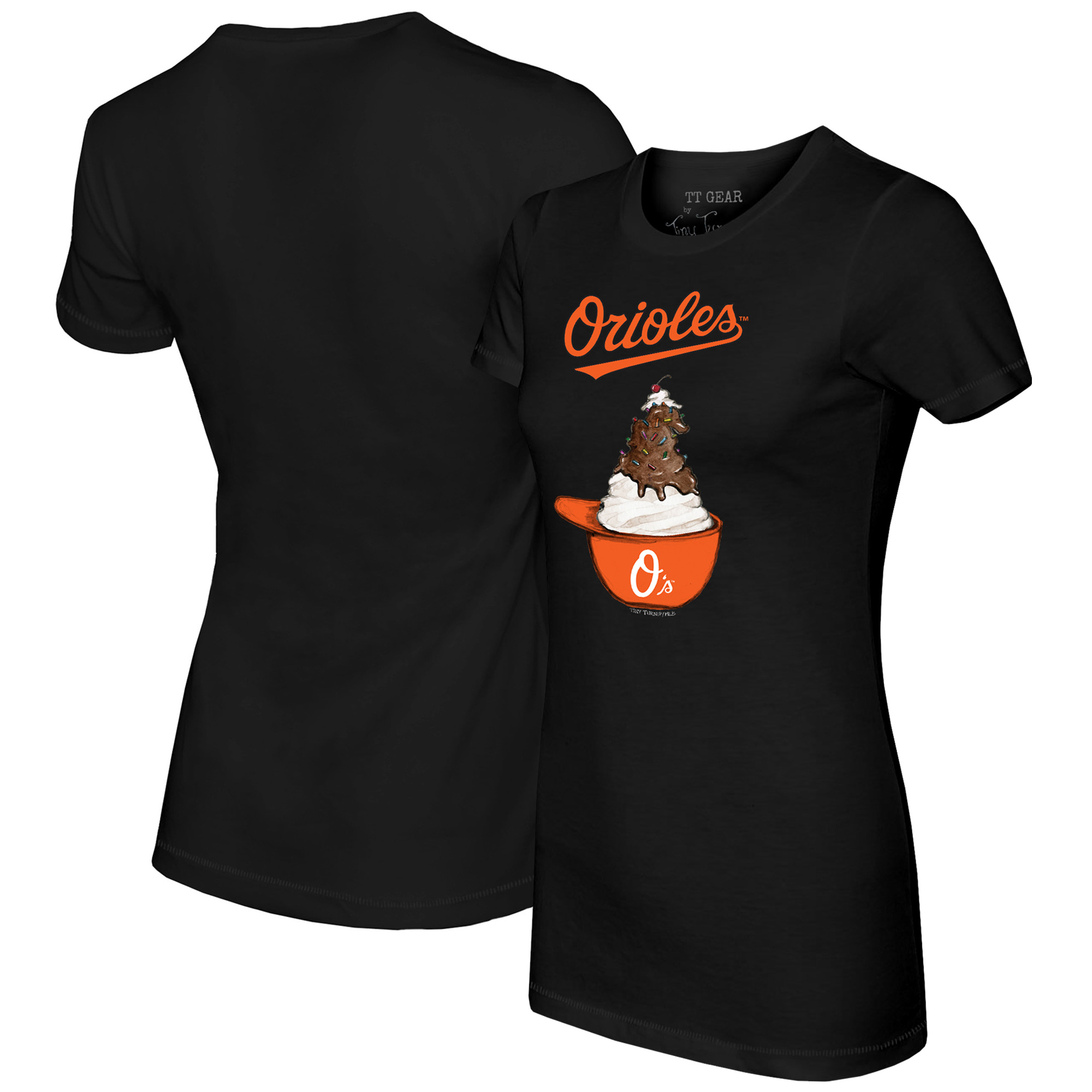 Women's Tiny Turnip Black Baltimore Orioles Sundae Helmet T-Shirt