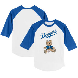 Infant Tiny Turnip White/Royal Los Angeles Dodgers Girl Teddy Raglan 3/4 Sleeve T-Shirt