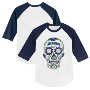 Infant Tiny Turnip White/Navy Seattle Mariners Sugar Skull Raglan 3/4 Sleeve T-Shirt