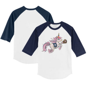 Infant Tiny Turnip White/Navy New York Yankees Unicorn Raglan 3/4 Sleeve T-Shirt