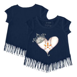 Girls Toddler Tiny Turnip Navy Houston Astros Tiara Heart Fringe T-Shirt
