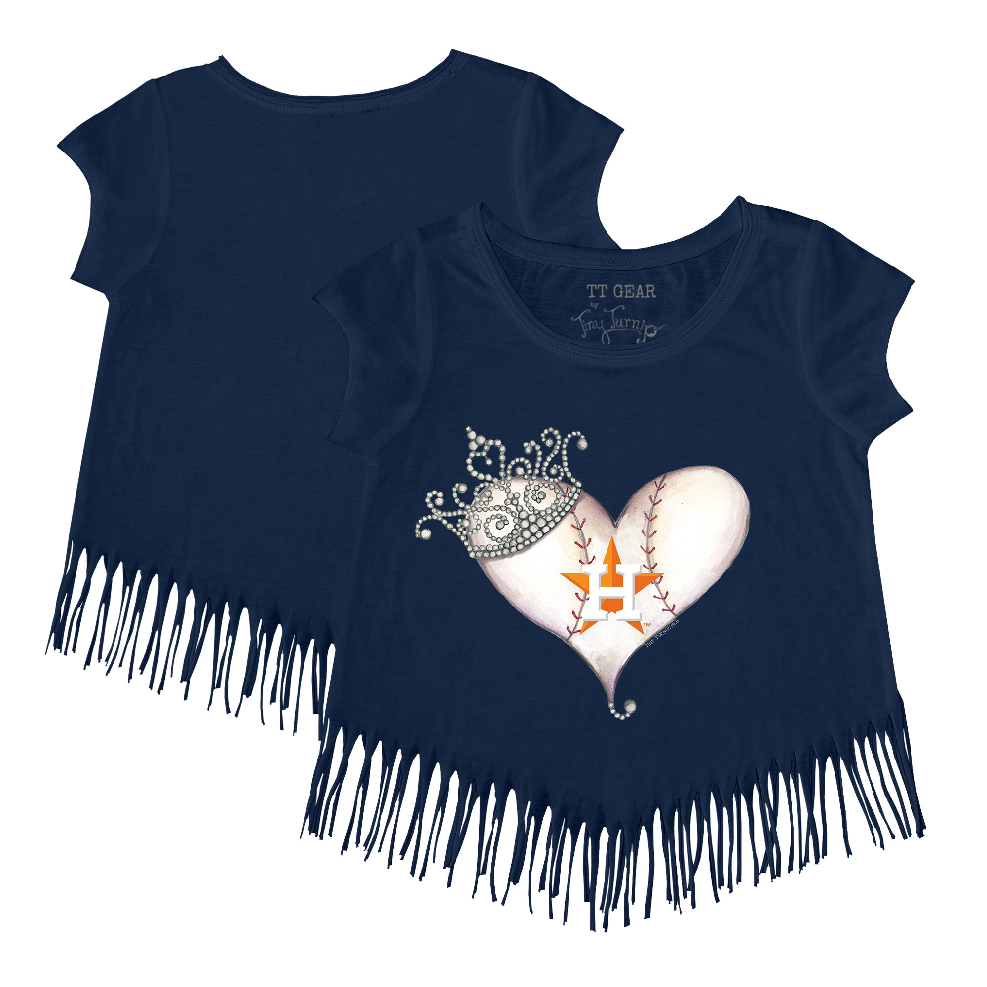 Girls Toddler Tiny Turnip Navy Houston Astros Tiara Heart Fringe T-Shirt