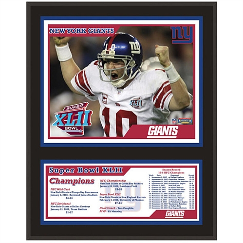 New York Giants Super Bowl XLII 12'' x 15'' Sublimated Plaque