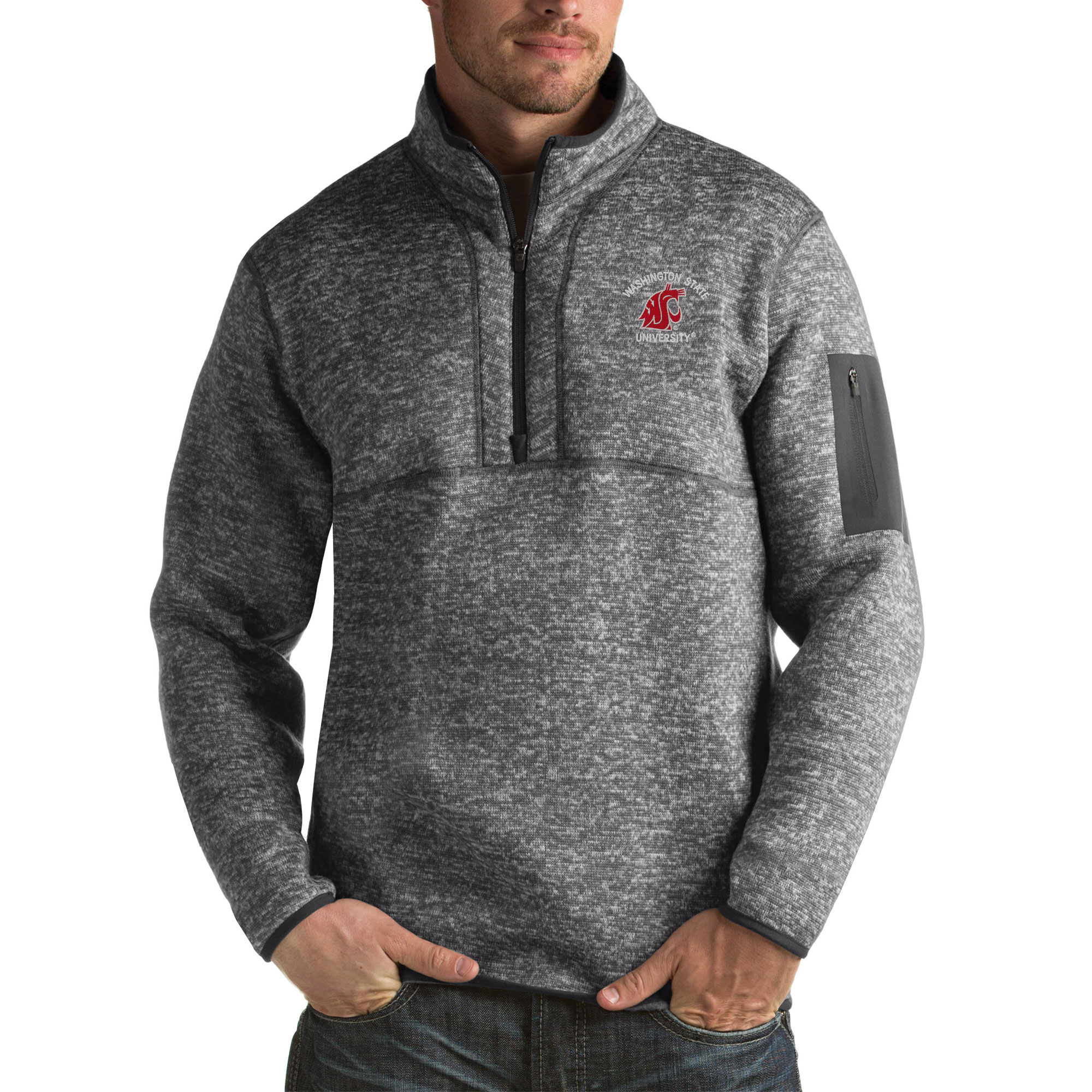 Men's Antigua Charcoal Washington State Cougars Fortune Big & Tall Quarter-Zip Pullover Jacket