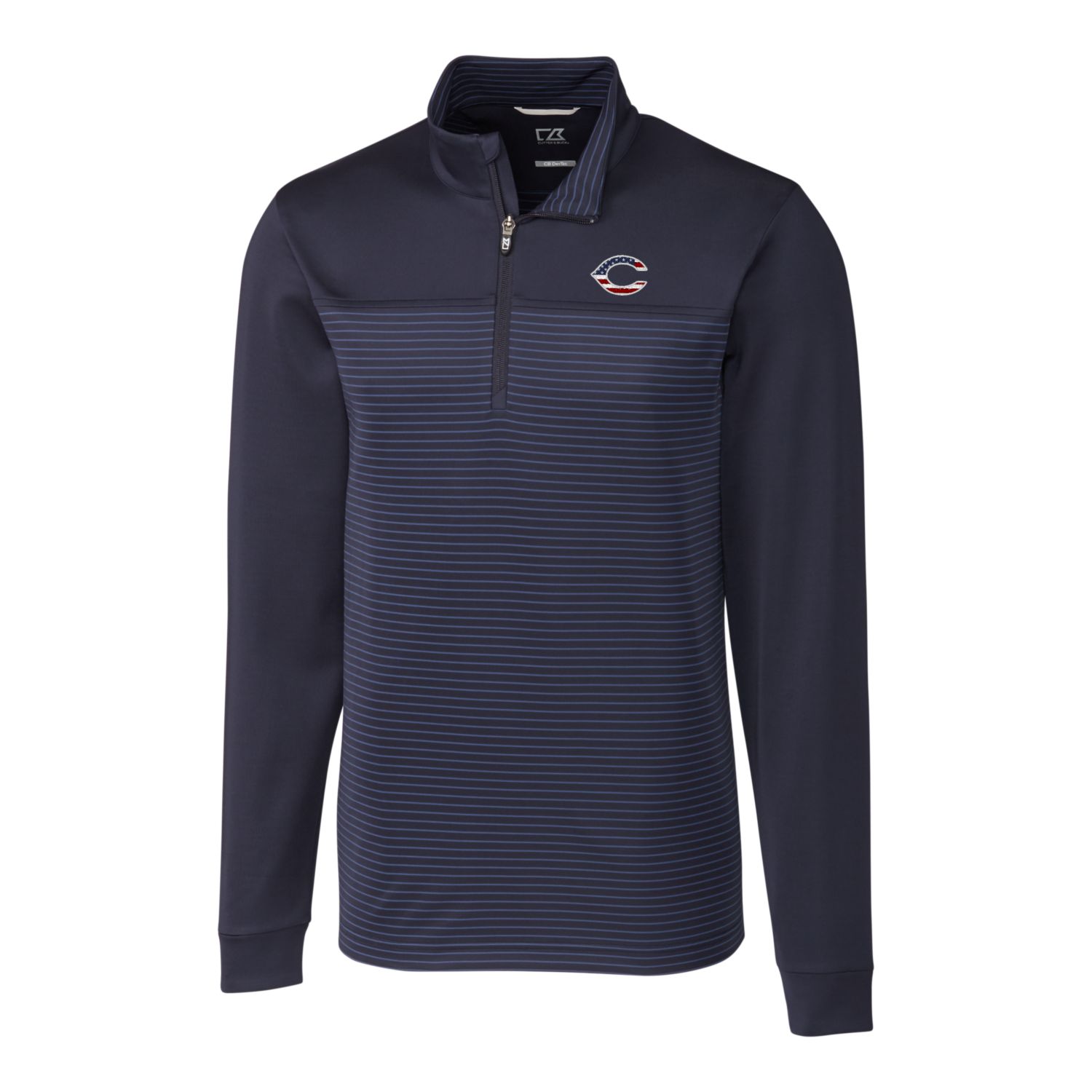 Men's Cutter & Buck Navy Cincinnati Reds Americana Big & Tall Traverse Stripe Half-Zip Pullover Jacket