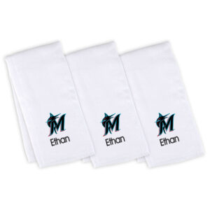 Infant White Miami Marlins Personalized Burp Cloth Three-Pack