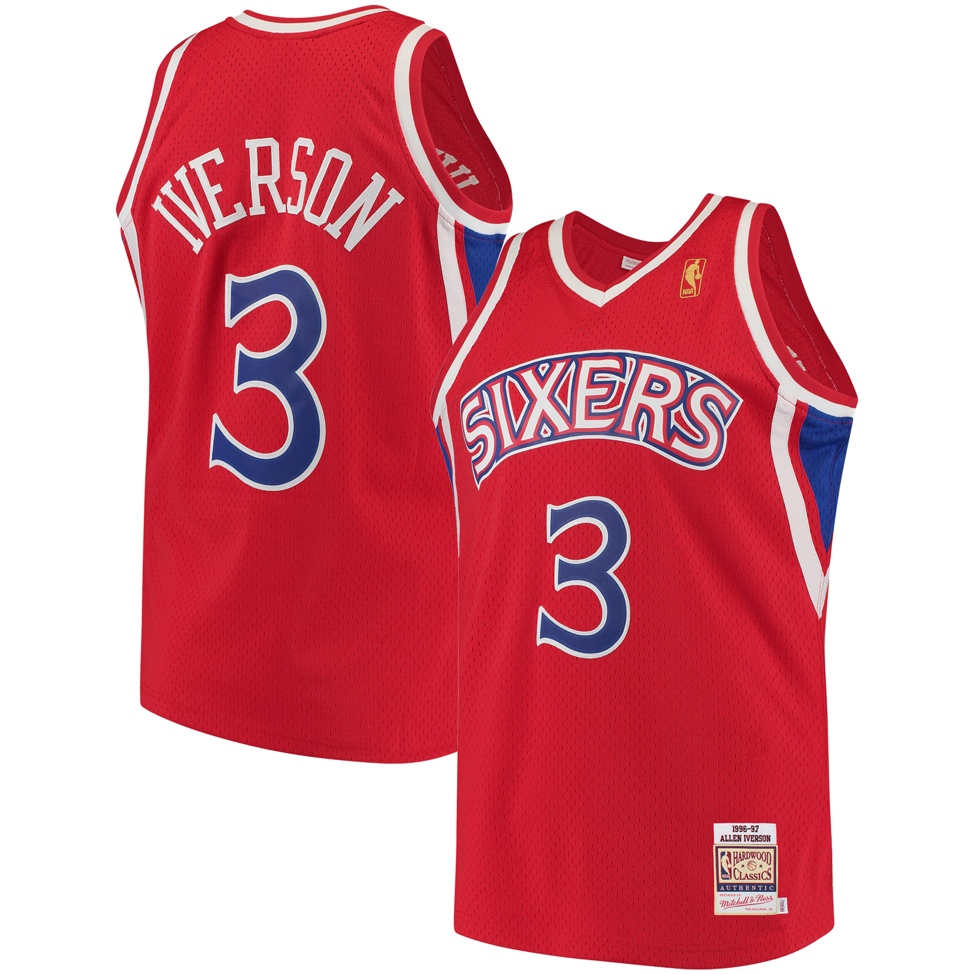 Men's Mitchell & Ness Allen Iverson Red Philadelphia 76ers 1996/97 Hardwood Classics Authentic Jersey - Image 5