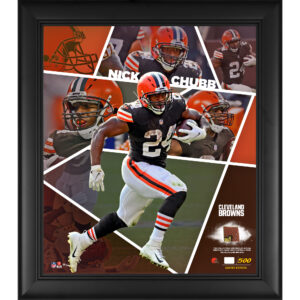 Nick Chubb Cleveland Browns Framed 15" x 17" Impact Player Collage with a Piece of Game-Used Football - Limited Edition of 500