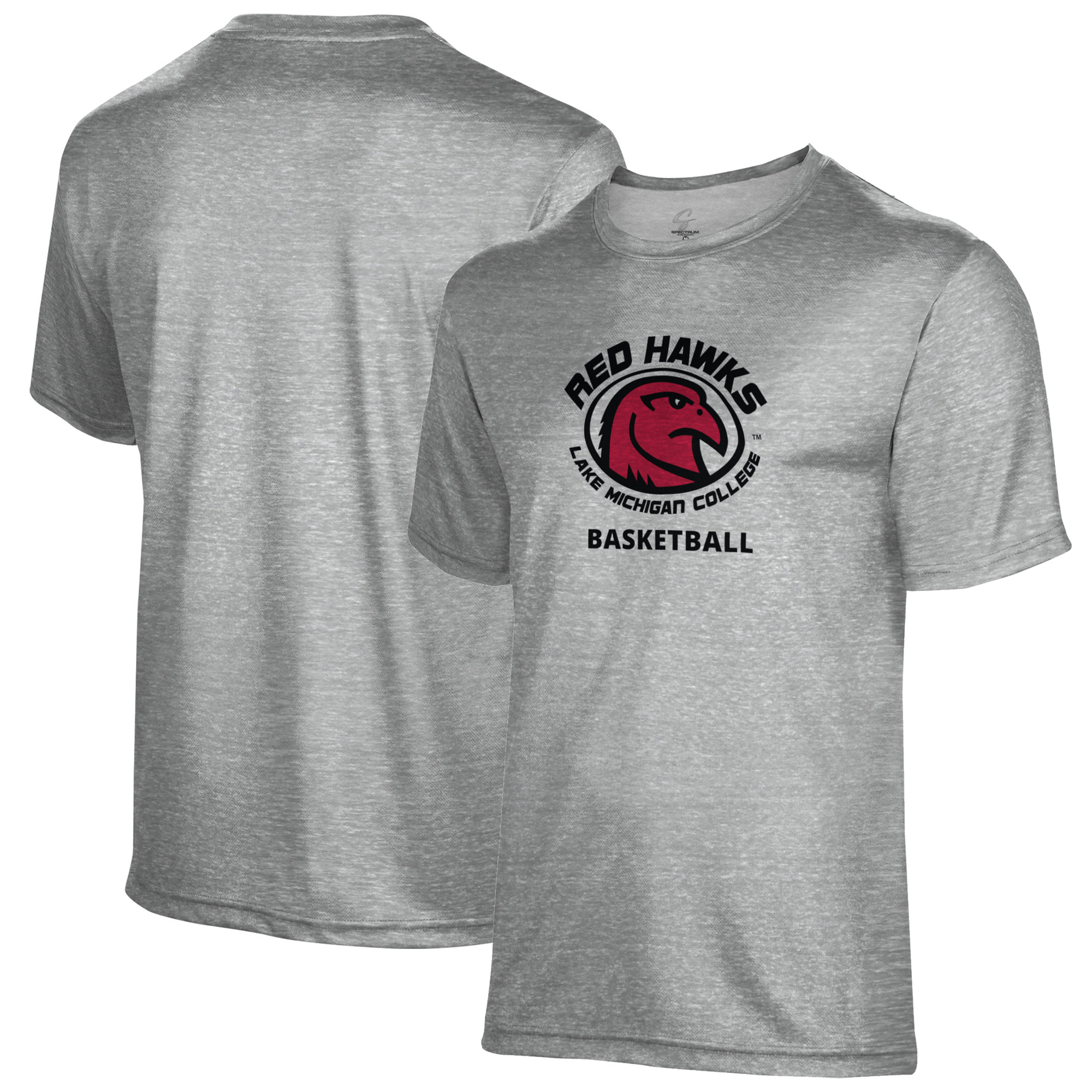Men's Gray Lake Michigan College Red Hawks Basketball Name Drop T-Shirt