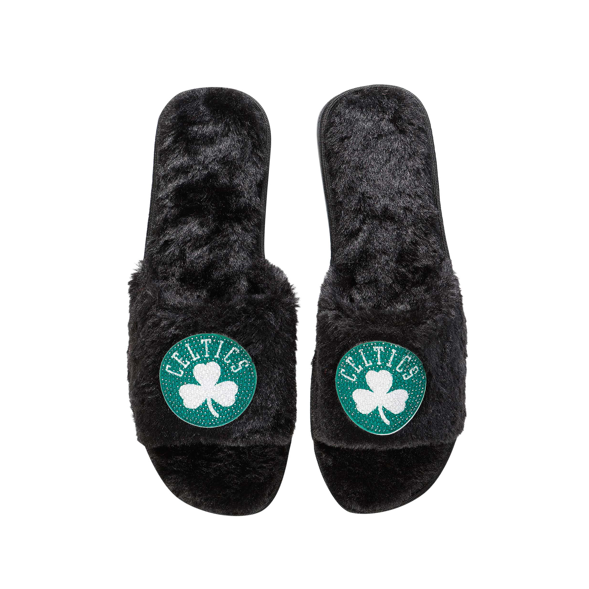 Women's FOCO Black Boston Celtics Rhinestone Fuzzy Slippers - Image 5