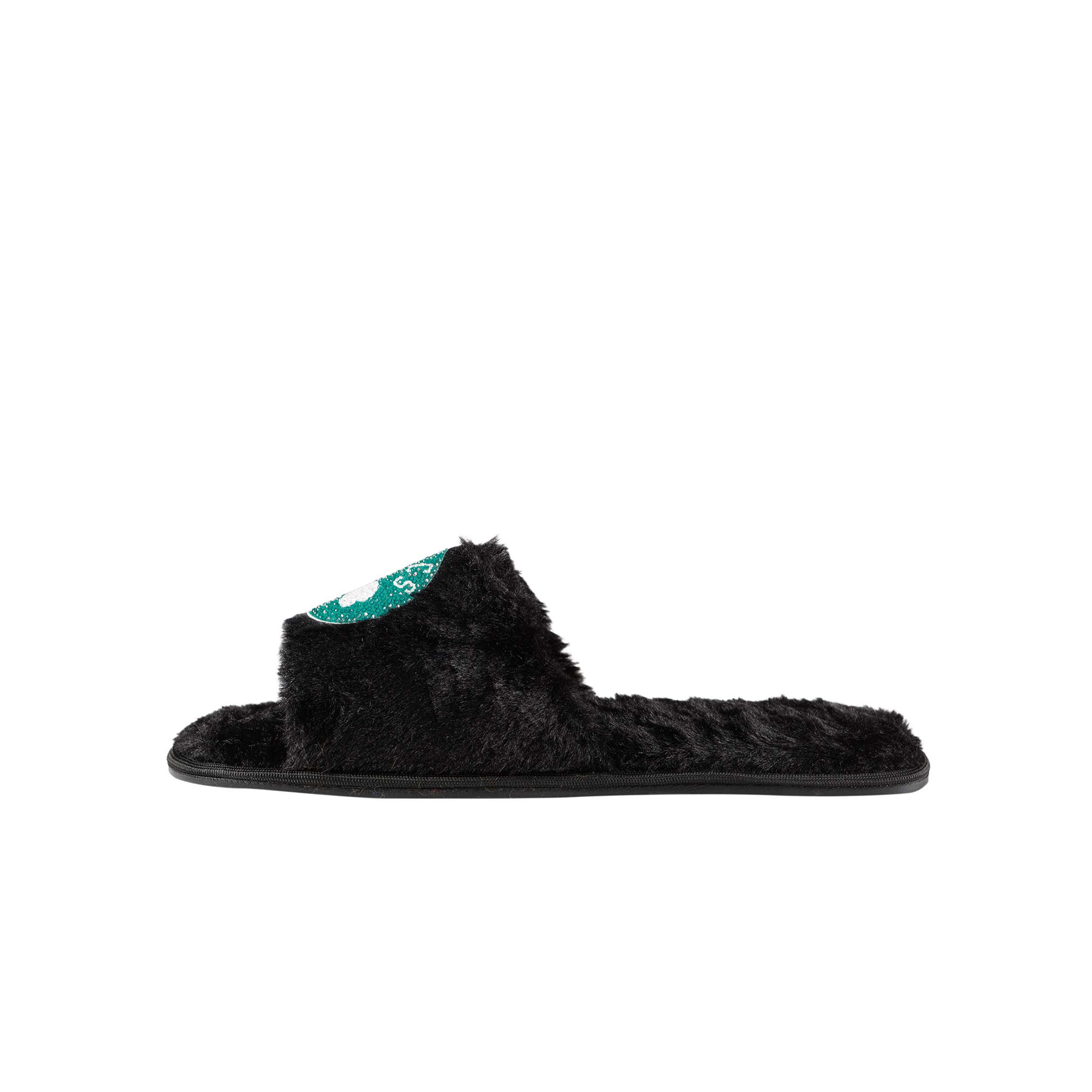 Women's FOCO Black Boston Celtics Rhinestone Fuzzy Slippers - Image 3
