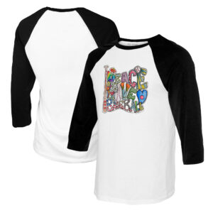 Youth Tiny Turnip White/Black Chicago Cubs Peace Love Baseball Raglan 3/4 Sleeve T-Shirt