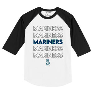 Toddler Tiny Turnip White/Black Seattle Mariners Stacked Raglan 3/4 Sleeve T-Shirt