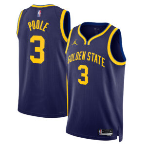 Unisex Jordan Brand Jordan Poole Navy Golden State Warriors Swingman Jersey - Statement Edition