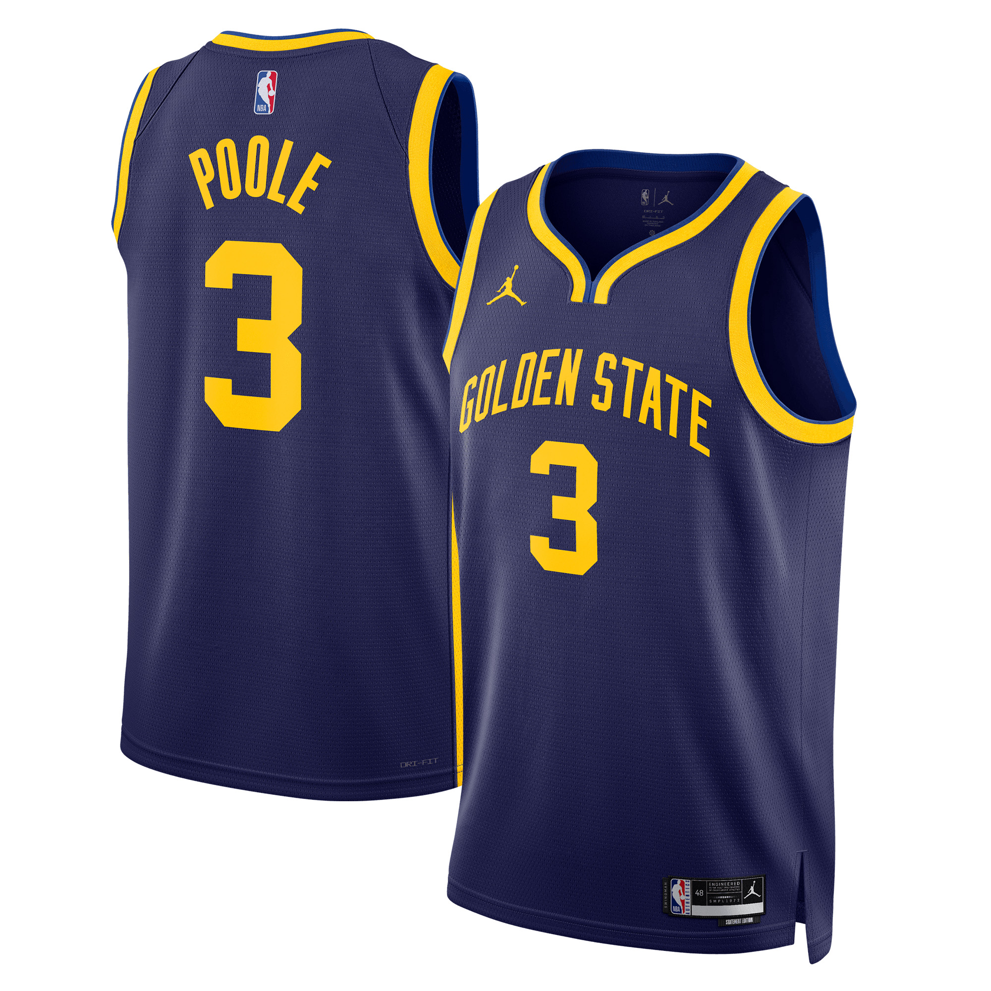 Unisex Jordan Brand Jordan Poole Navy Golden State Warriors Swingman Jersey - Statement Edition