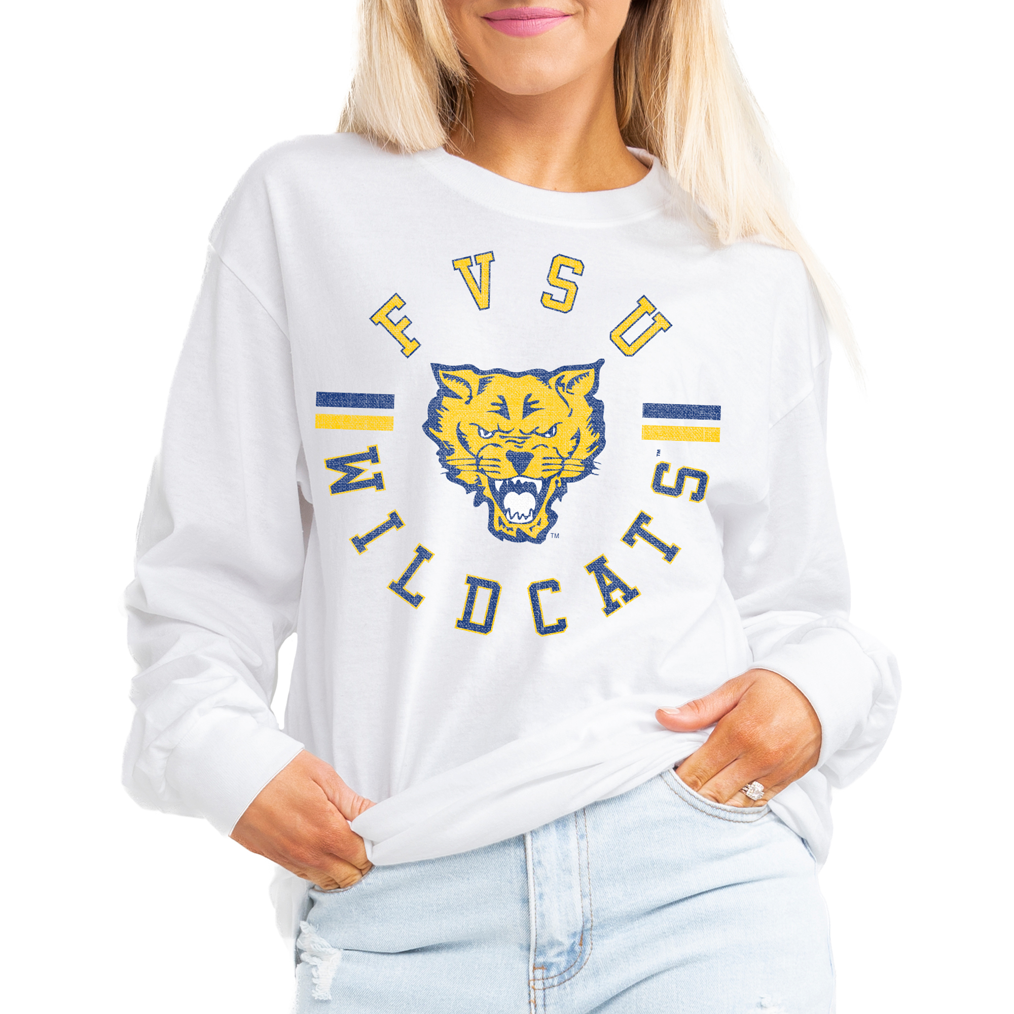 Women's Gameday Couture White Fort Valley State Wildcats Vintage Days Oversized Lightweight Long Sleeve T-Shirt