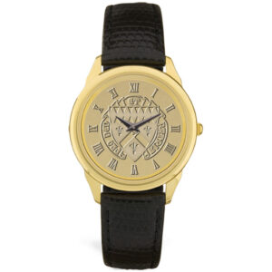 Men's Gold Loras College Duhawks Medallion Leather Wristwatch
