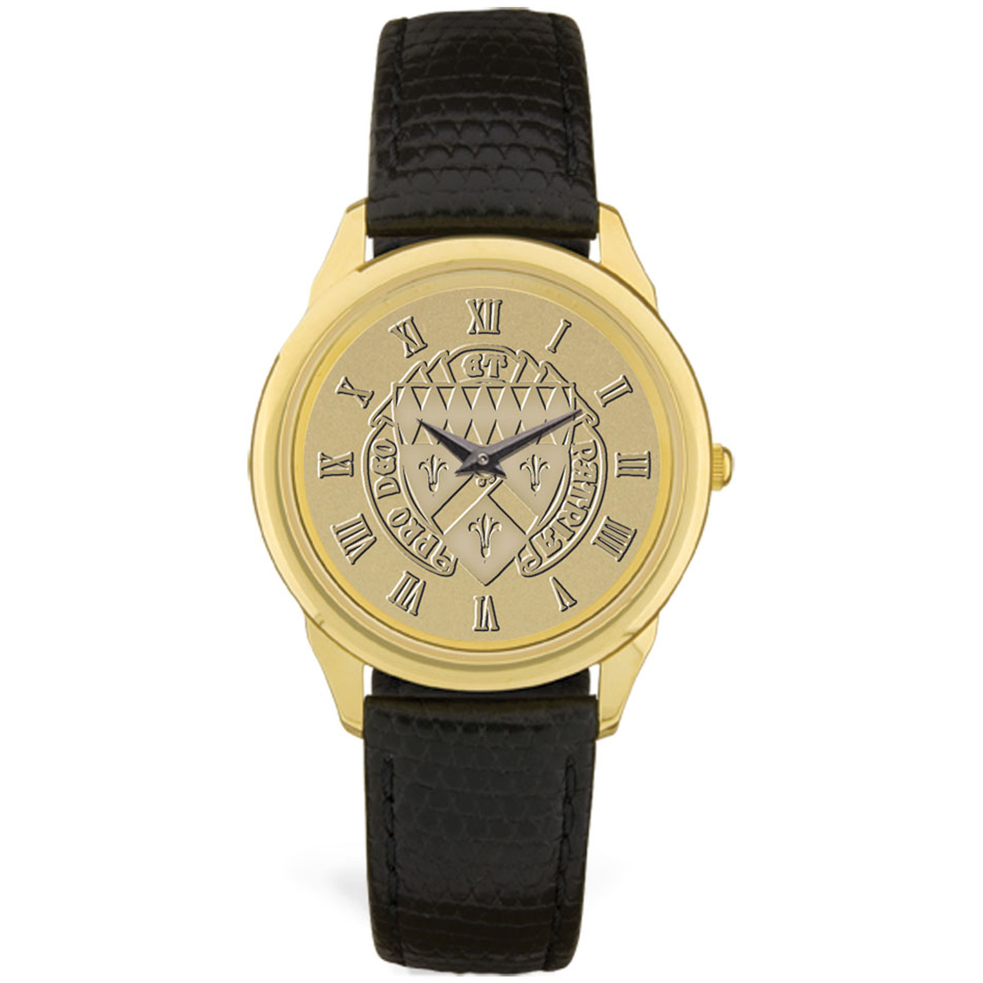 Men's Gold Loras College Duhawks Medallion Leather Wristwatch