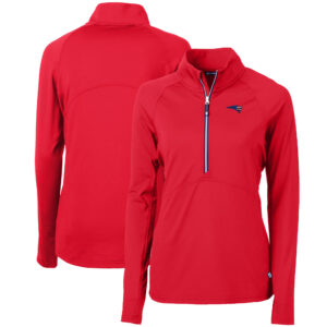 Women's Cutter & Buck Red New England Patriots Adapt Eco Knit Stretch Recycled Half-Zip Pullover Top