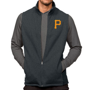 Men's Antigua Heathered Charcoal Pittsburgh Pirates Course Full-Zip Vest