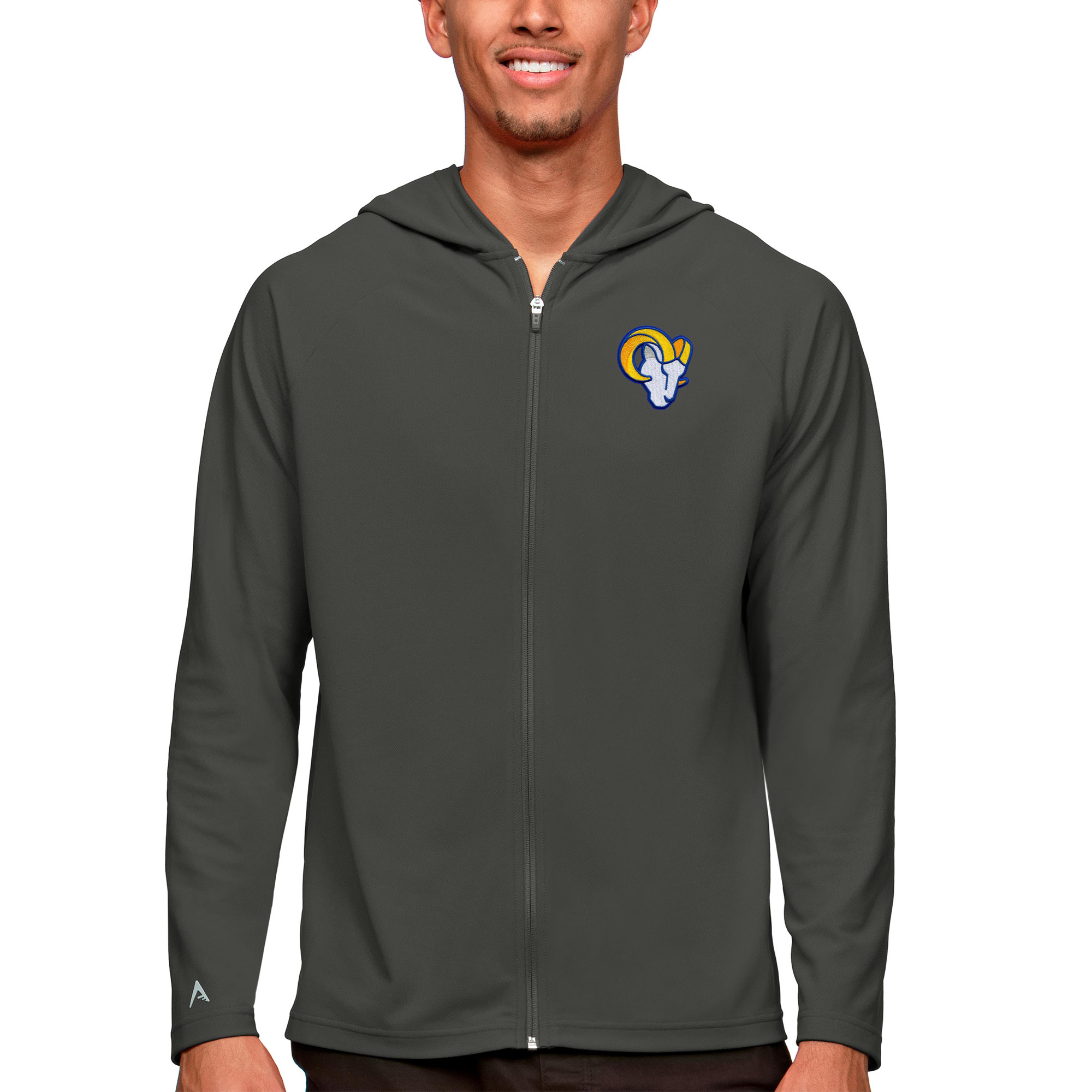 Men's Antigua Charcoal Los Angeles Rams Logo Legacy Full-Zip Hoodie