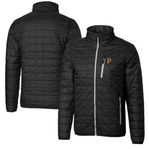 Men's Cutter & Buck Black Pittsburgh Pirates Big & Tall Rainier Full-Zip Puffer Jacket