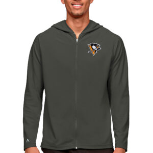 Men's Antigua Charcoal Pittsburgh Penguins Logo Legacy Full-Zip Hoodie