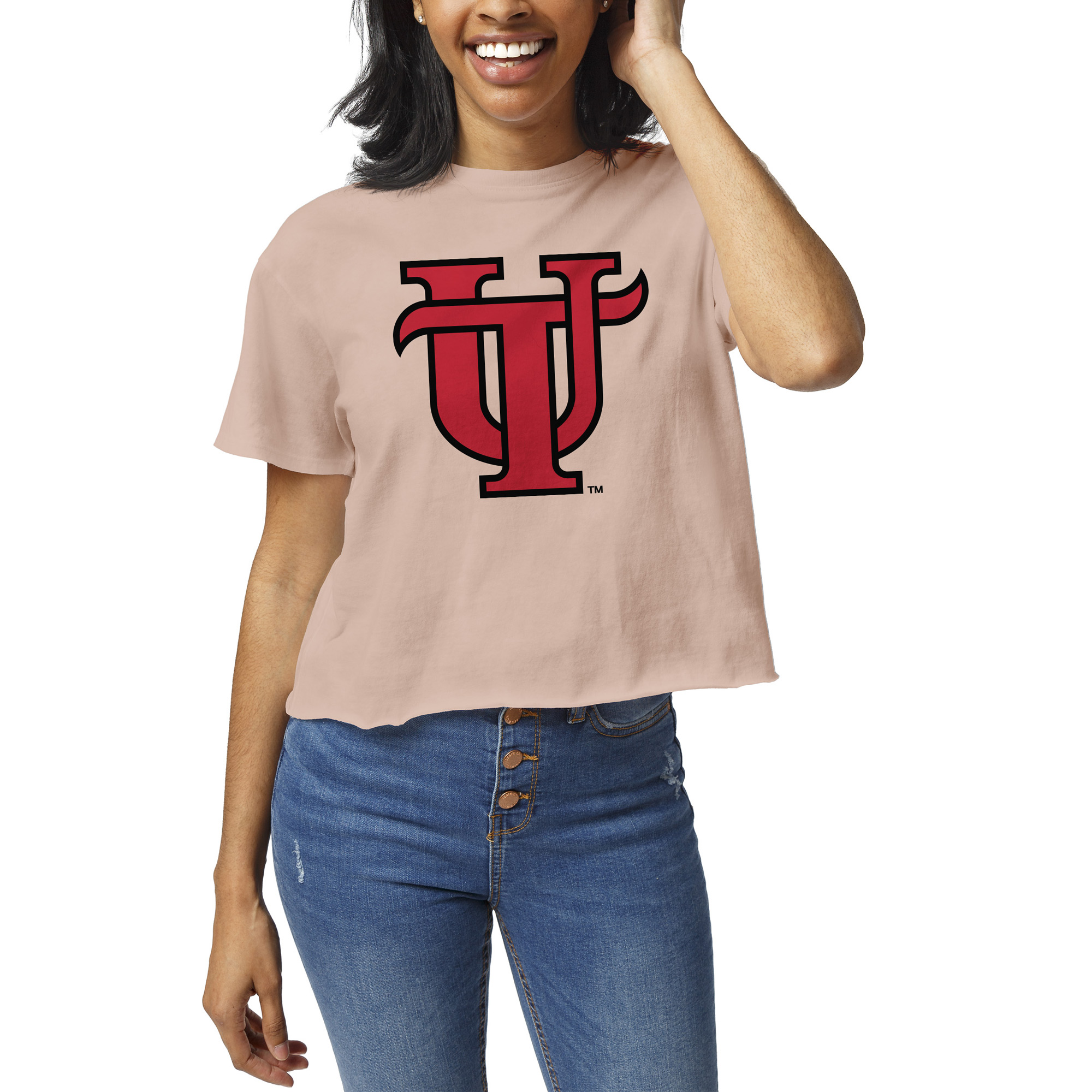 Women's League Collegiate Wear Pink University of Tampa Spartans Clothesline Crop T-Shirt