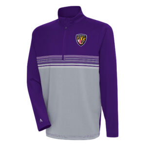 Men's Antigua Purple Baltimore Ravens Team Logo Throwback Pace Quarter-Zip Pullover Top