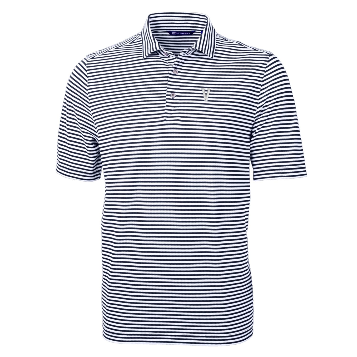 Men's Cutter & Buck Navy Villanova Wildcats Big & Tall Team Logo Virtue Eco Pique Stripe Recycled Polo - Image 7