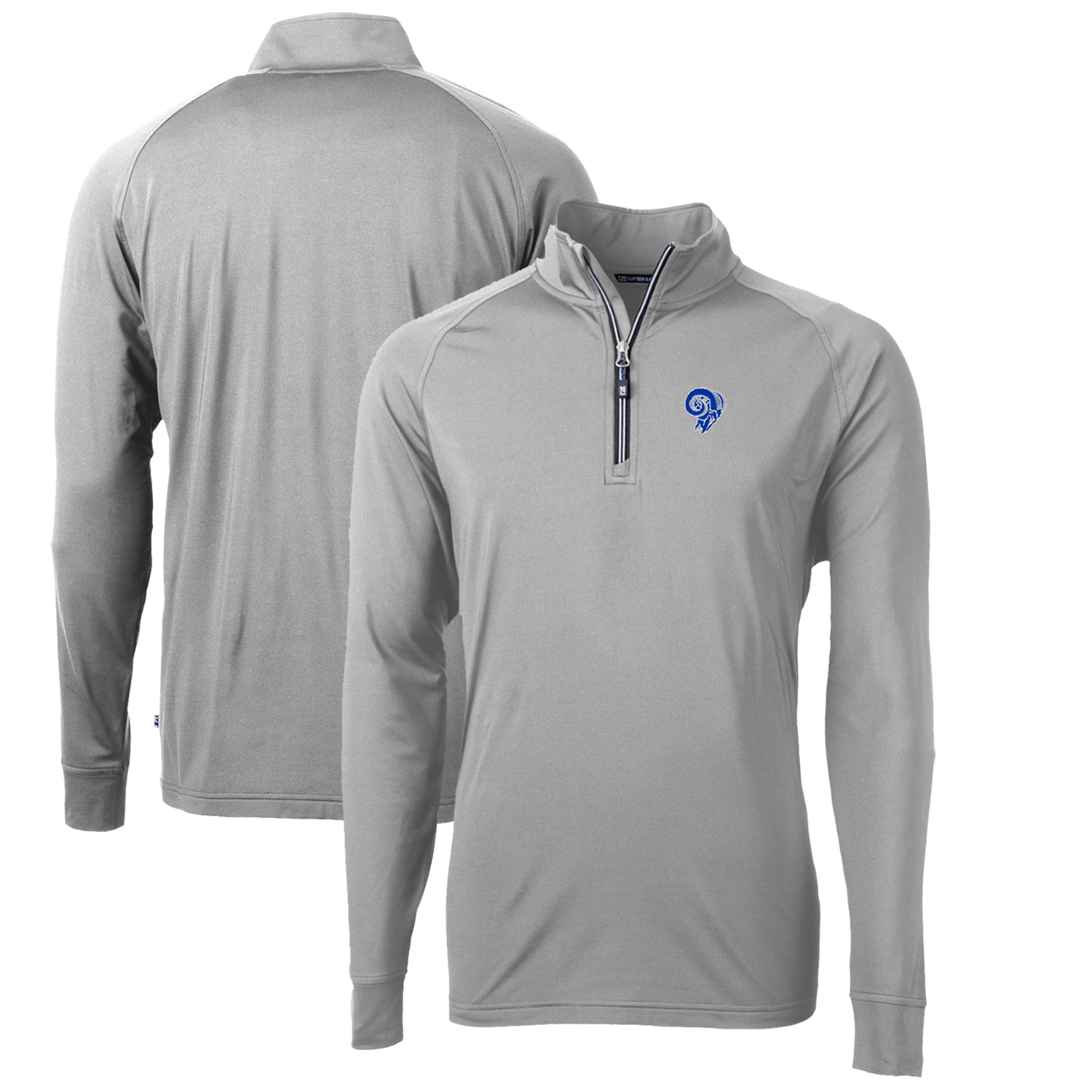 Men's Cutter & Buck Gray Los Angeles Rams Adapt Eco Knit Stretch Recycled Quarter-Zip Throwback Pullover Top