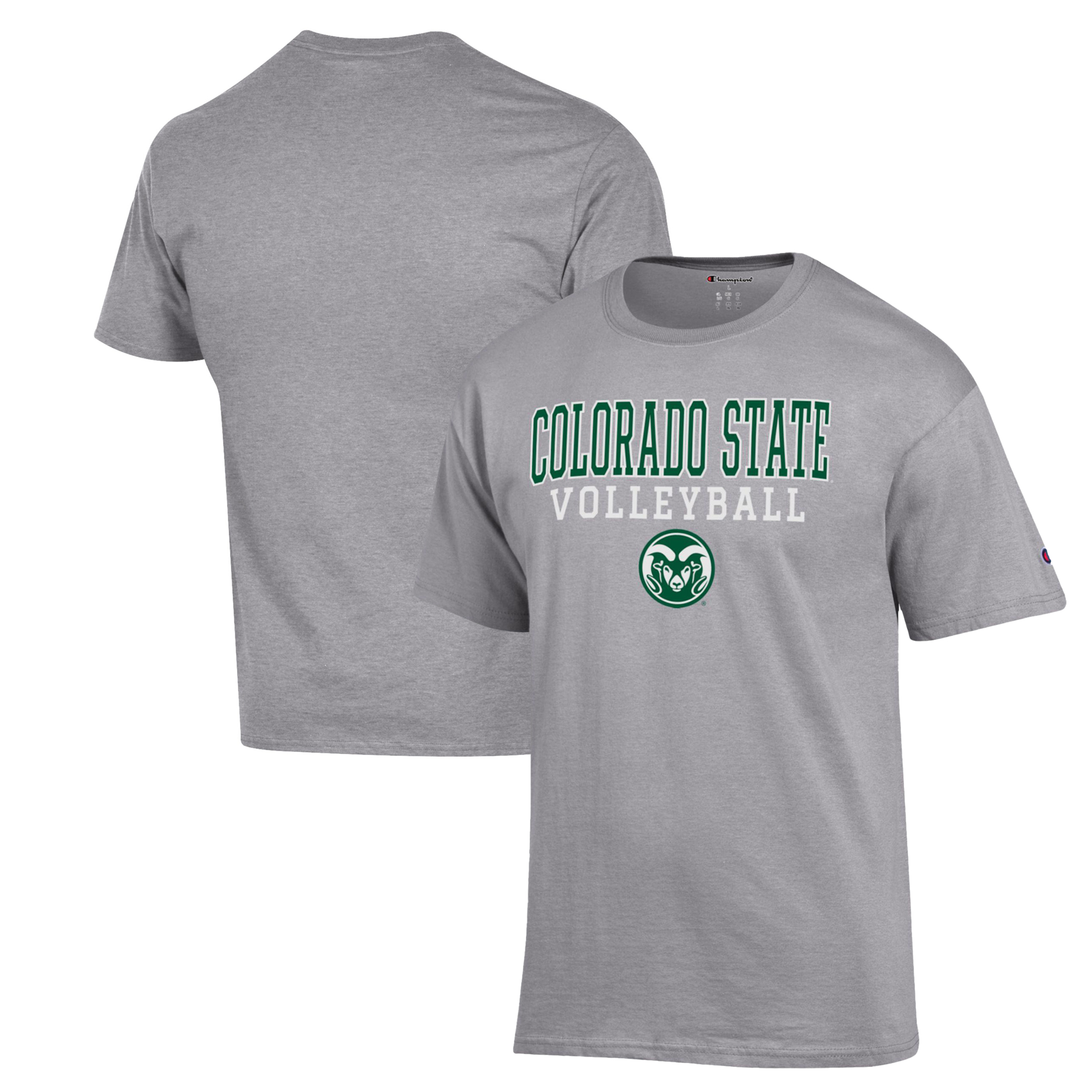 Men's Champion Heather Gray Colorado State Rams Stack Logo Volleyball Powerblend T-Shirt