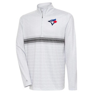 Men's Antigua Heather Gray/Black Toronto Blue Jays Bullseye Quarter-Zip Pullover Top