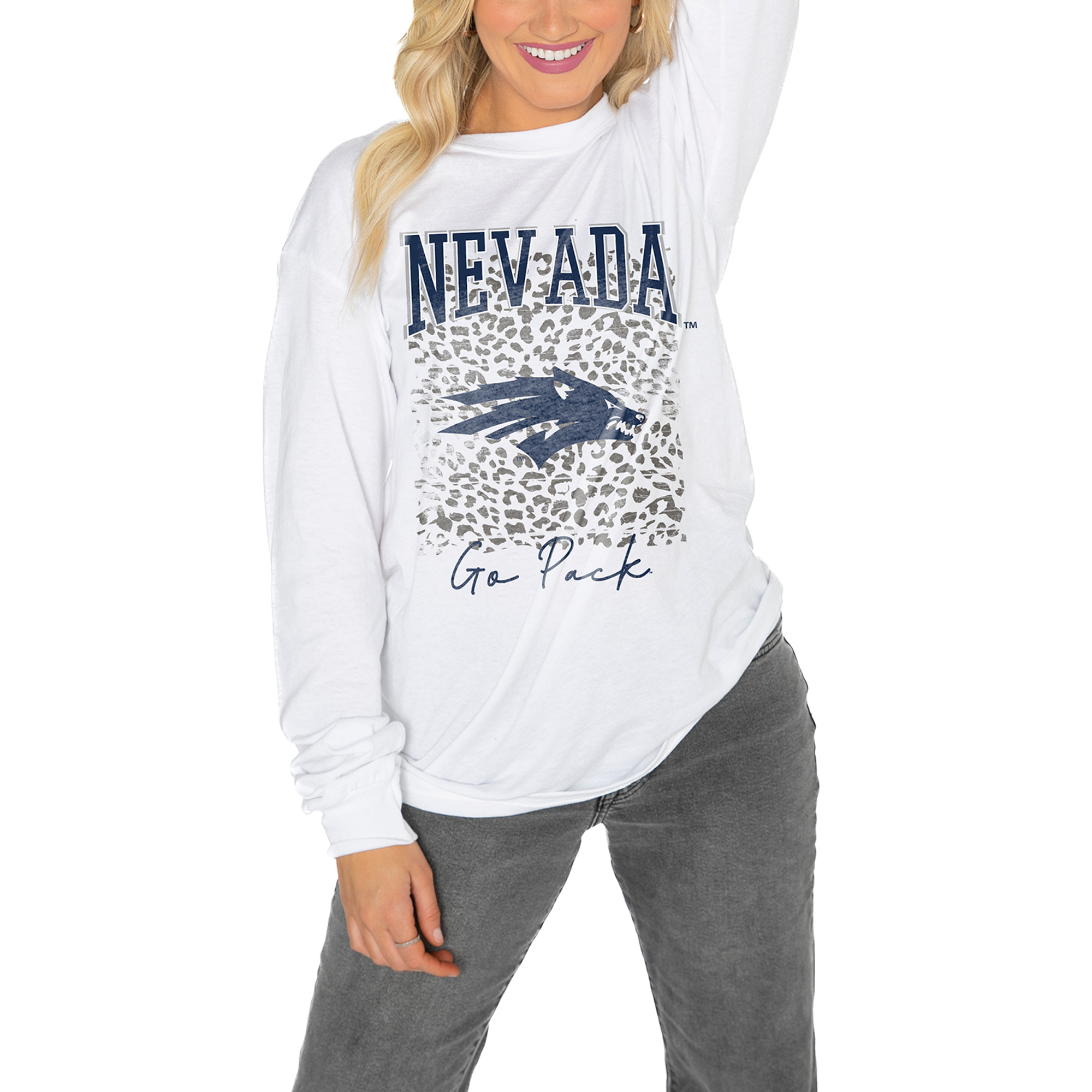 Women's Gameday Couture White Nevada Wolf Pack Boyfriend Fit Long Sleeve T-Shirt