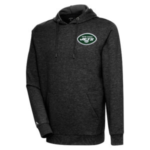Men's Antigua Heather Black New York Jets Action Lightweight Pullover Hoodie