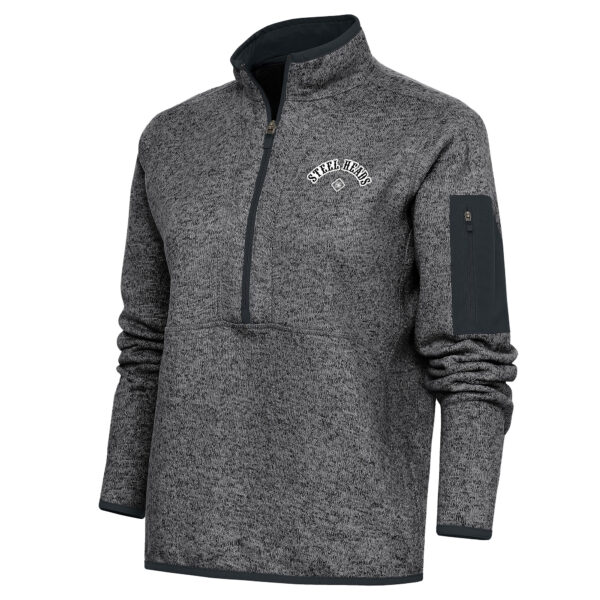 Women's Antigua Heather Charcoal Seattle Steelheads Fortune Half-Zip Pullover Jacket