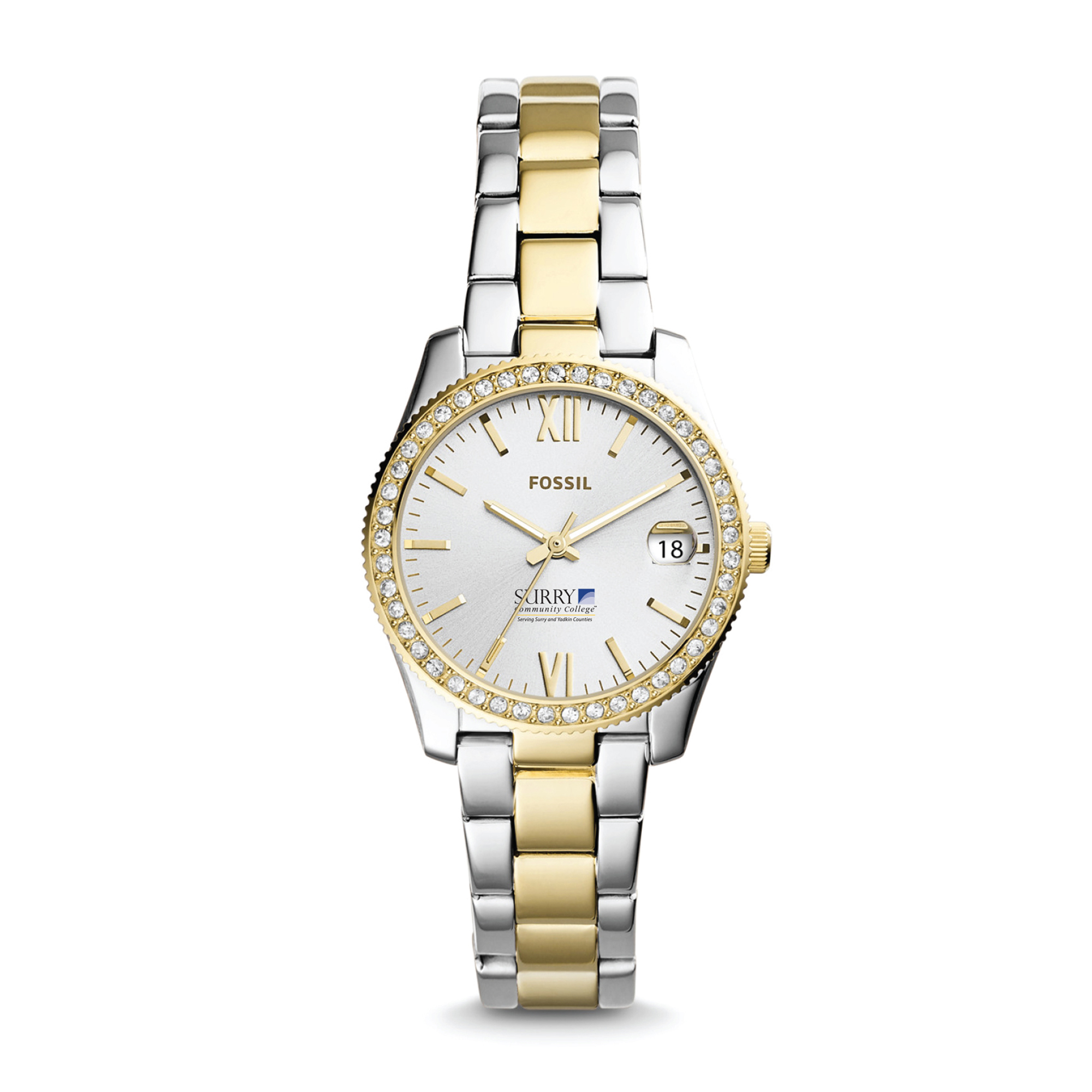 Women's Surry Community College Fossil Scarlette Mini Two Tone Stainless Steel Watch