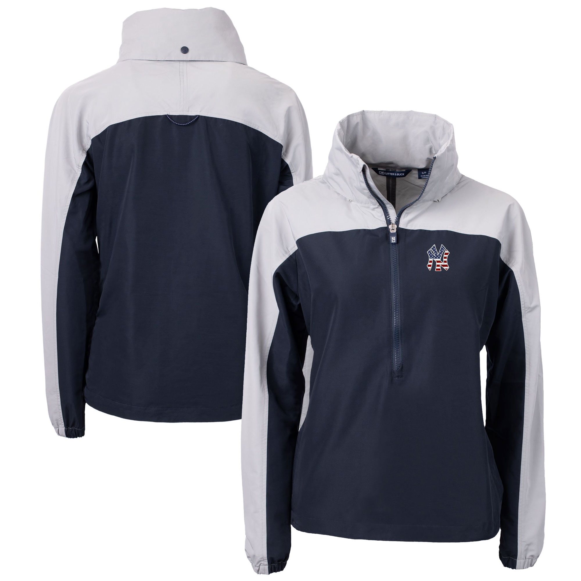Women's Cutter & Buck Navy/Gray New York Yankees Charter Eco Recycled Anorak Jacket