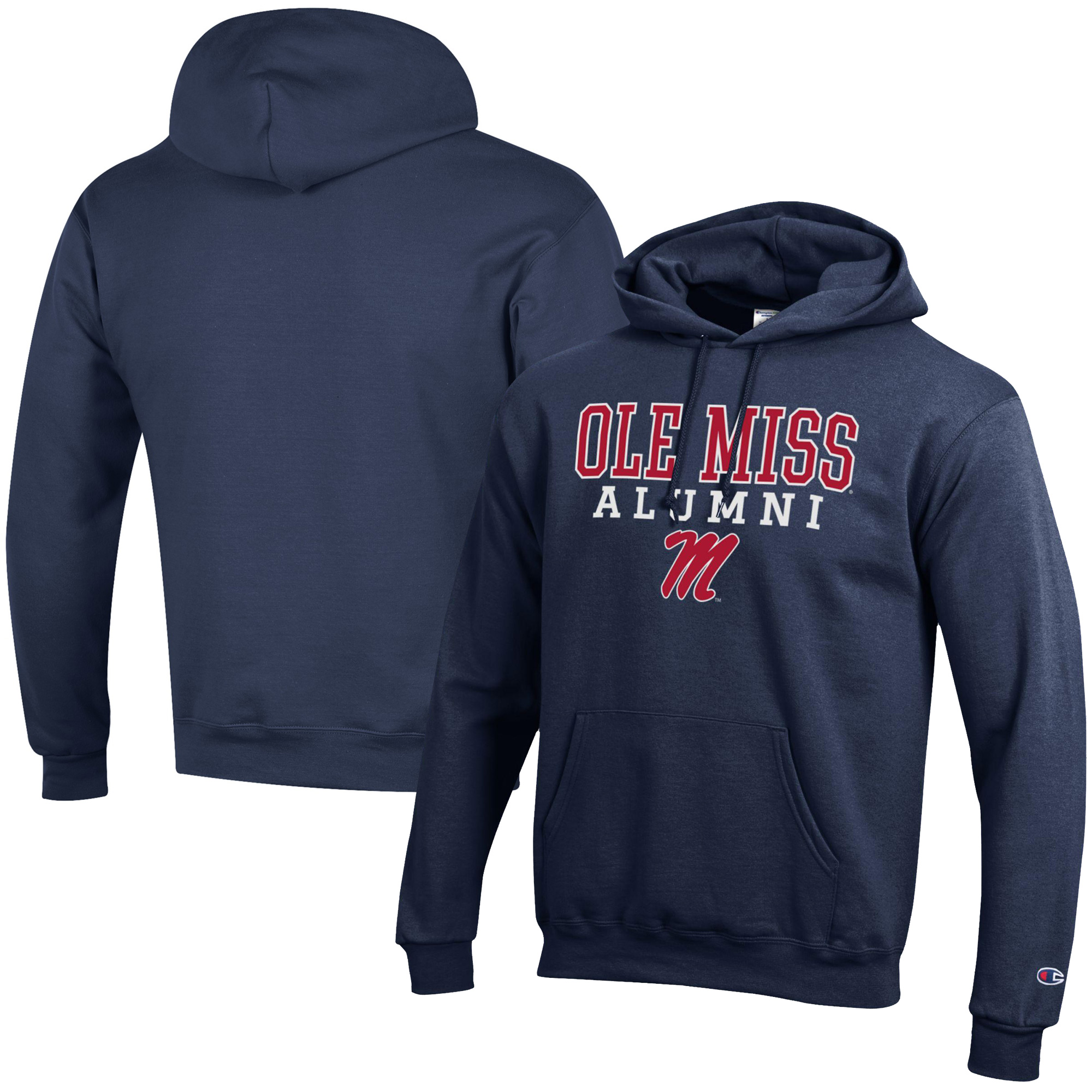 Men's Champion Navy Ole Miss Rebels Alumni Logo Stack Pullover Hoodie - Image 2