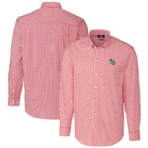 Men's Cutter & Buck Cardinal Arizona Cardinals Helmet Easy Care Stretch Gingham Long Sleeve Button-Down Shirt
